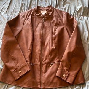 NWT CJ Banks brown faux leather jacket